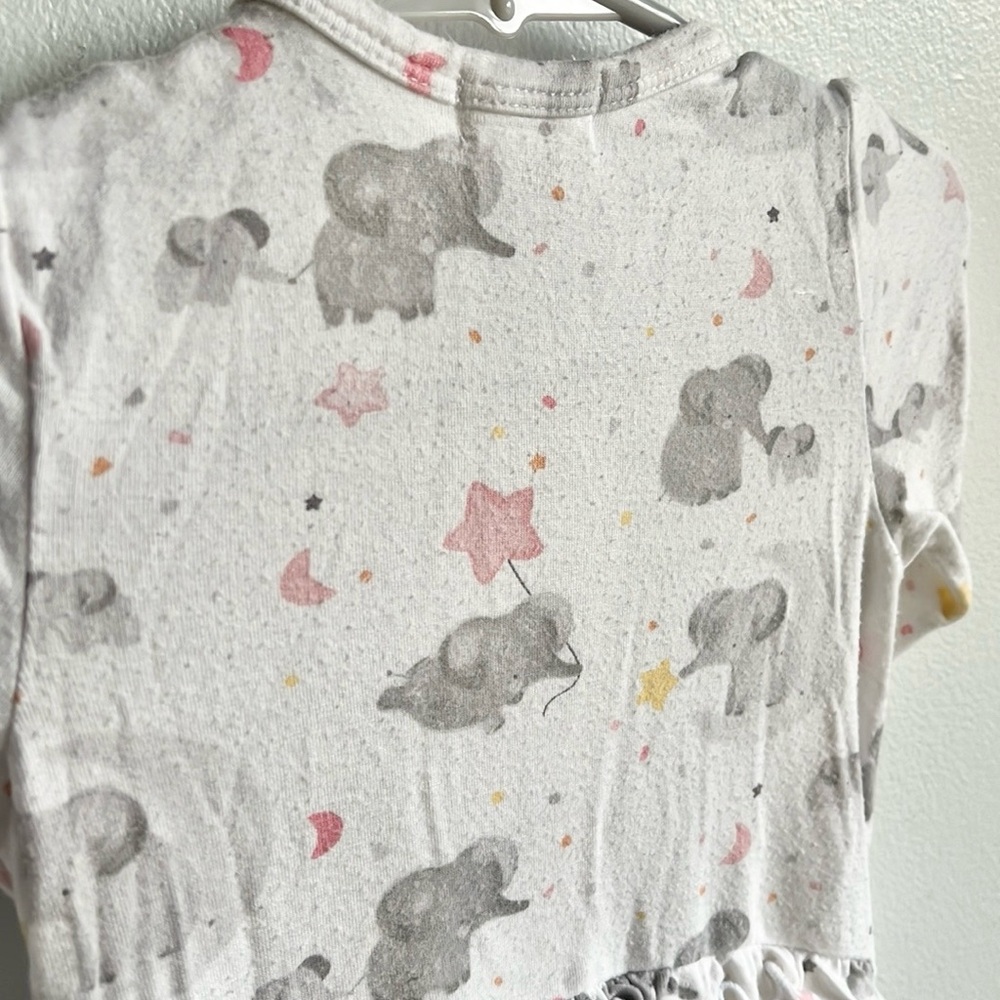 Angle Dear Viscose Bamboo Elephant Print Ruffle Bottom Zippered Footy pajamas - Picture 2 of 8